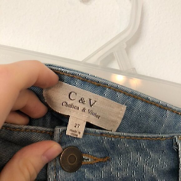 NEW NWT CHELSEA VIOLET Patchwork Denim Jean Mini Light Wash Cotton Etc Skirt 27 - Picture 5 of 7